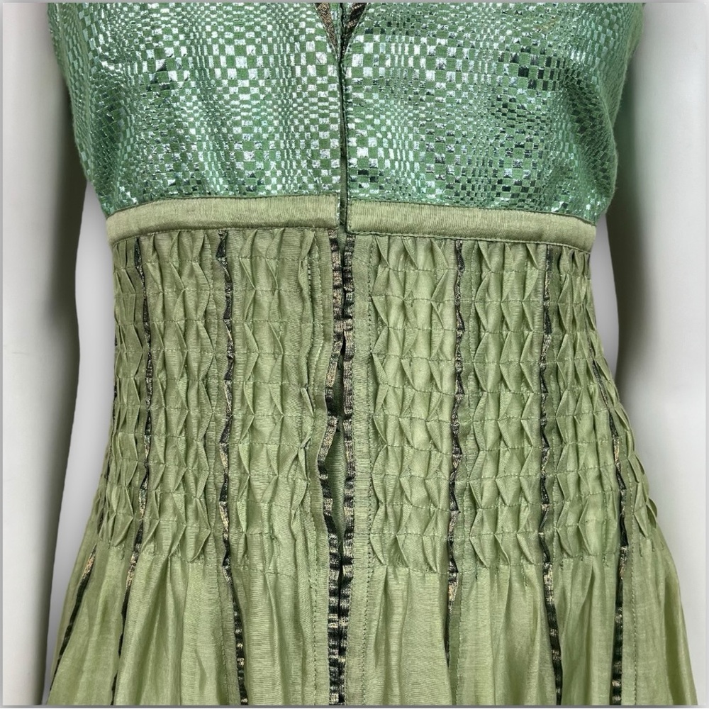 VIRTUES Vintage Empire Waist Metallic Fairy Grunge Circle Skirt Midi Dress Boho - Picture 6 of 15